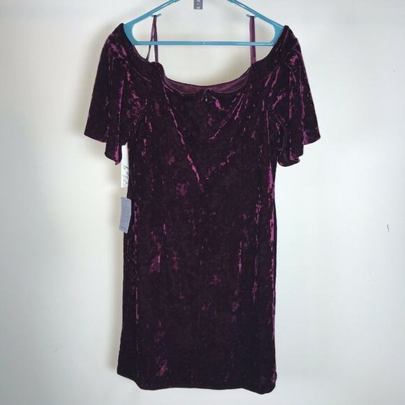 Eliza J Dress Off The Shoulder Velvet Purple Cocktail Womens Plus Size 16 NWT - Picture 3 of 5